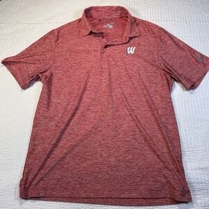 UA Wisconsin Badgers Polo Shirt Size Large Under Armour‎ Tech Red Short Sleeve
